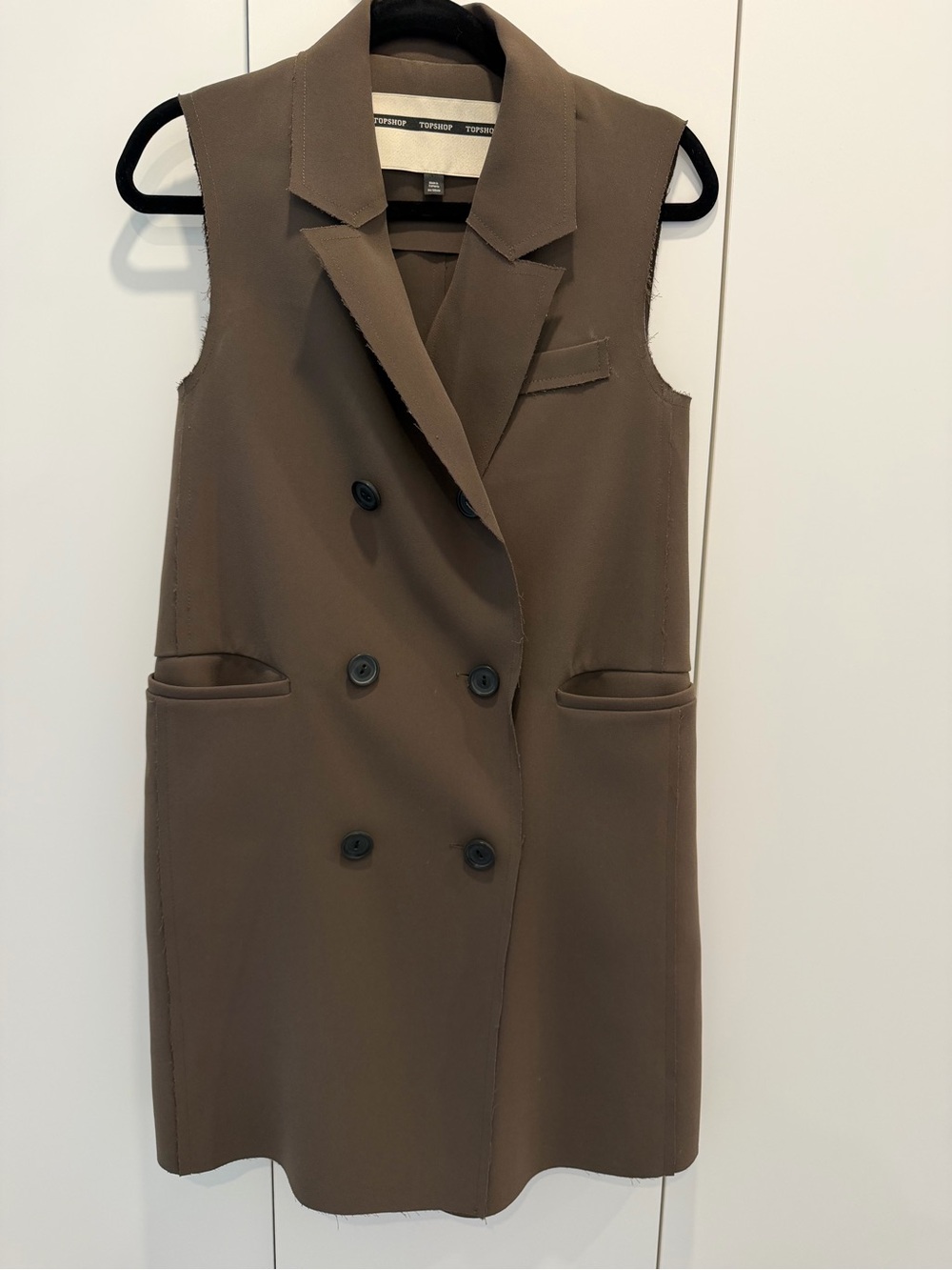 Topshop Sleeveless Double-Breasted Brown Midi Vest dress